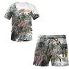 Men's Tracksuits Men's Chinese Brush Painting 3D Printed 2 Pieces Sets Clothing Casual Suit Short-sleeved Shorts Round Neck Tshirt Men