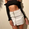 Weweya Black Sexy Women Skirt Autumn High Waist Bright PU Skirt O Ring Zippers Mini Female Skirts Slim Faux Leather Skirt X0428