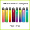 Poco 거대한 5000 퍼프 메쉬 코일 전자 담배 일회용 펜 950mAh vape 펜 배터리 및 미리 채워진 15ml 카트리지 포드