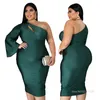 Casual klänningar faller kläder för kvinnor fest nattklubb långärmad grön sexig en axelklänning plus storlek grossist droppe