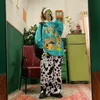 Houzhou Cow Print Cargo Pants Women Kawaii Overdimensionerade breda benbyxor för kvinnlig gatastil Palazzo Harajuku överdimensionerad hiphopcx220310