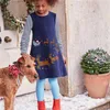 Mètres de saut Arrivée Chritmas Robe Coton Lapin Rouge avec Arbre de Noël Applique Enfants Manches Longues Enfants Princesse 210529