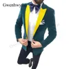 Gwenhwyfar High Quality Navy Velvet Mężczyźni Garnitury Groom Party Tuxedo 2020 Pokaż mody Stage Nosić Złotą Kapelę Kurtki Czarne Spodnie Zestawy X0909