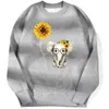 Felpe con cappuccio da donna Felpe Girasole Elefante Regalo Amico Stampa Felpa con cappuccio Creativo Casual Donna Pile Caldo Autunno Moda Divertente Felpa con cappuccio da donna