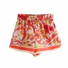 TRAF Şort Kadınlar ZA Turuncu Baskı Yüksek Bel Kısa Pantolon Kadın Yaz Vintage Streetwear Plaj Gevşek Rahat Şort Setleri 210625