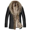 Stilar Mens Winter Clothing Coat Raccoon Sheep Leather Long Sleeve Button Casual Slim Fit Casacas de Cuero Coat Office Business Business