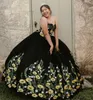 2022 старинные подсолнухи Quinceanera платья вышитые шариковые платья пухлые мексиканские сладкие 15 платья без бретелек тюль