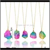 Kettingen hangers sieraden drop levering 2021 mode regenboog hanger kleurrijke natuursteen legering vrouwen ketting k0kp6
