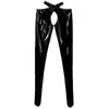 Kvinnor Wetlook Patent Leather Crotchless Sexy Lingerie Open Crotch Trousers Erotic Pants With Waistband Night Rollplay Nightwear W229K