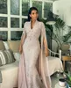 Pink Beading Evening Dresses Crystals Long Poet Sleeves V Neck Custom Made Plus Size Prom Party Gown Vestidos 403 Estidos Estidos Estidos estidos