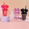 귀여운 bowknot 뚜껑 컵 차가운 음료 더블 레이어 플라스틱 텀블러 여자 용 선물 드러블 머그잔