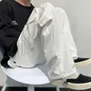 스타일 블랙/화이트 캐주얼 바지 망 패션 느슨한 스트레이트 와이드 레그 팬츠 남성 Streetwear 힙합 포켓 카고 바지 Mens Trous