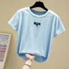 Ropa Mujer Summer T Shirt Donna Stile coreano Moda Tshirt Manica corta Abbigliamento in cotone Tee Shirt Femme O-Collo Top 210604