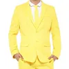 Yellow Slim fit Casual Men Suits for Prom 2 piece Custom Wedding Tuxedo with Peaked Lapel Man Fashion Clothes Set Blazer Pants X0909