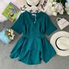 Casual damer våren sommar solid blus V nacke kort ärm oregelbundna ruffles chiffon chic kvinnor 210520