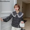 Nomikuma Floral Printed Sweet Blouse Women Lace Patchwork Peter Pan Collar Long Sleeve Shirts Korean Style Chic Blusas Mujer 210514