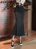 Vintage Slim High Waist Split Mermaid Kjolar Kvinnor Plus Storlek Mid-Length Bag Hip Denim Skirt Lady Casual Mujer Faldas Fashion 210429
