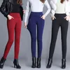 OUMENGKA grande taille hiver épais chaud cachemire taille haute noir pantalon femmes élastique maigre extensible dames pantalon 6XL 211118