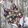 Kadın Mayo Bayan Seksi Yastıklı Push-Up Sutyen Bikini Set Retro Çiçek Mayo Mayo Yüksek Bel Artı Boyutu Beachwear