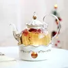 Ceramic Teapot With Strainer Vintage Porcelain British Tea Pot And Cup Set Candle Heating Glass Coffee Mugs Home Decoration 210724