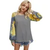 Tie-Dye Imprimer T-shirt en vrac Femmes Automne Hiver Casual Patchwork O Cou À Manches Longues Blanc Tshirt Dames Streetwear Tops Robes 210507