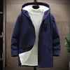 Mäns Jackor Mode Män Coat Solid Färg All Match Hooded Long Winter Jacket för Daily Wear