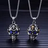 Stainless Steel Men's Biker Punk Skull Skeleton Ghost Charm Pendant Gothic Retro Silver Gold Antique Necklace with blue sapphire stone eye Halloween Gift Jewelry