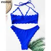 Ingaga Bikinis Preto Push Up Swimsuits Swimwear Mulheres String Halter Bathing Suit Lace Biquini Beachwear Bikini Set 210630