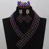 Halskette Ohrringe Set 2022 Königsblau Mix Weinrot Afrikanische Kristallperlen Quadratisches Design Party ALJ908
