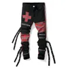 Dżinsy męskie punkowe rock print print hip hop Pants Multi zamki błyskawiczne czarne dżinsowe spodnie piosenkarka tancerz kostium Drop253f