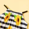 2-piece Toddler Girl Sunflower Striped Dress for 2-6Y Kids sleevesess Clother 210528