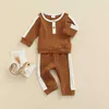 Toddler Baby Boys Tjejer Kläder Vinter Höst Nyfödda Baby Flickor Kläder Patchwork Stickade T-shirts + Byxor Tracksuits Outfits G1023