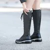 Winter Knee High Boots Women Natural Genuine Leather Flat Platform Long Zipper Round Toe Shoes Female Fall Size 39 210517