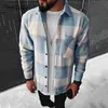 Mäns Casual Shirts Samlona Plus Size Herrskjorta Långärmad Blusar Höst Mode Plaid Top Streetwear Pullovers Sexiga Man Blusas