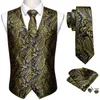 Men's Vests Barry.Wang 8 Colors Men Suit Vest Yellow Paisley Waistcoat Silk Tailored Collar V-neck Check Tie Set Formal Leisure M-2049