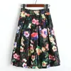 Neophil Fashion Hot Tropical Floral Print High Taille Fluffy geplooide Saias Flare Satin Tutu Midi Skater Skirts Dames S07047 210331