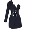 Sexy Blazer Jurk Diepe V-hals Coat Fashion Party Club Wrap Mini Jurken One Shoulder Dames Jassen en Jassen