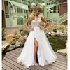 2021 Boho Brautkleider Sexy Garten Braut Kleid High Side Split Jäten Kleider Vestido De