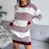 Robes décontractées Mode Mini robe en tricot élégante 2022 automne et hiver rayé pull en vrac tricoté vêtements pour femmes