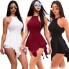 2022 Women Designer Swimwear Dress Fashion Sweatshirt Slim Breathable Fitness Swimsuit Sexy Tights Solid Open Back Short Jumpsuit 6 Colors