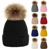 Mooie Kind Dames Mutsen Hoeden Warm Winter Pompom Bont Gebreide Beanie Caps Vrouwen Baby Meisjes Jongen Bont Pom Hat Snow Snow Cap Y21111