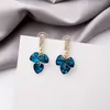 Beautiful Charming Deep Blue Three Heart Dangle Earrings For Women Short Pendant Earring Elegant Fashion Jewelry