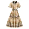 Elegante stampato manica corta abito longuette donna vestiti estivi bottoni casual abiti vintage vestido de mujer 2xl 210421