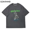 Koszulki Streetwear Harajuku Casual Mężczyźni Statua Drukuj Bawełna Z Krótkim Rękawem Tees Trudno Gothic Punk Rock Hip Hop Topy 210602