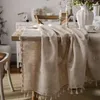 Linen Tablecloth Tassel Rectangular Cloth Wedding Decor Coffee Cover Map Towel White Xmas for 211103