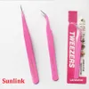 Tweezer 도구 스테인레스 스틸 1.5mm 유용한 속눈썹 핀셋 곡선 핑크 확장 도구 스타일 소매 패키지 RRD13475