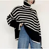Kvinnors Tröjor Kvinna Turtleneck Sweater Knitting Striped Side Split Pullover Kvinna Höst Vinter Casual Warm Koreanska Toppar 2022