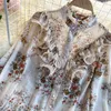 Singreiny Chiffon Floral Blus Kvinnor Vår O Neck Puff Sleeve Loose Ruffle Tops Boho Print Streetwear Blouses 210419