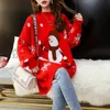 H.SA mulheres coreanas soltas estilo de tamanho grande e jumpers o pescoço boneco de neve floco de neve camisola de Natal desenhos animados 210417