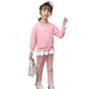 Abbigliamento per ragazze adolescenti Felpa + Pantaloni Patchwork Costume per ragazza Tuta per bambini stile casual Primavera Autunno 210528